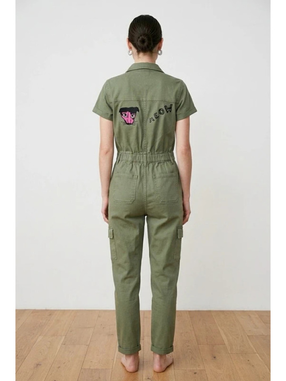 Marchioness of Bohemia OOAK Cat Art Cargo Boilersuit Womens S Olive Jumpsuit NWT - Picture 5 of 14